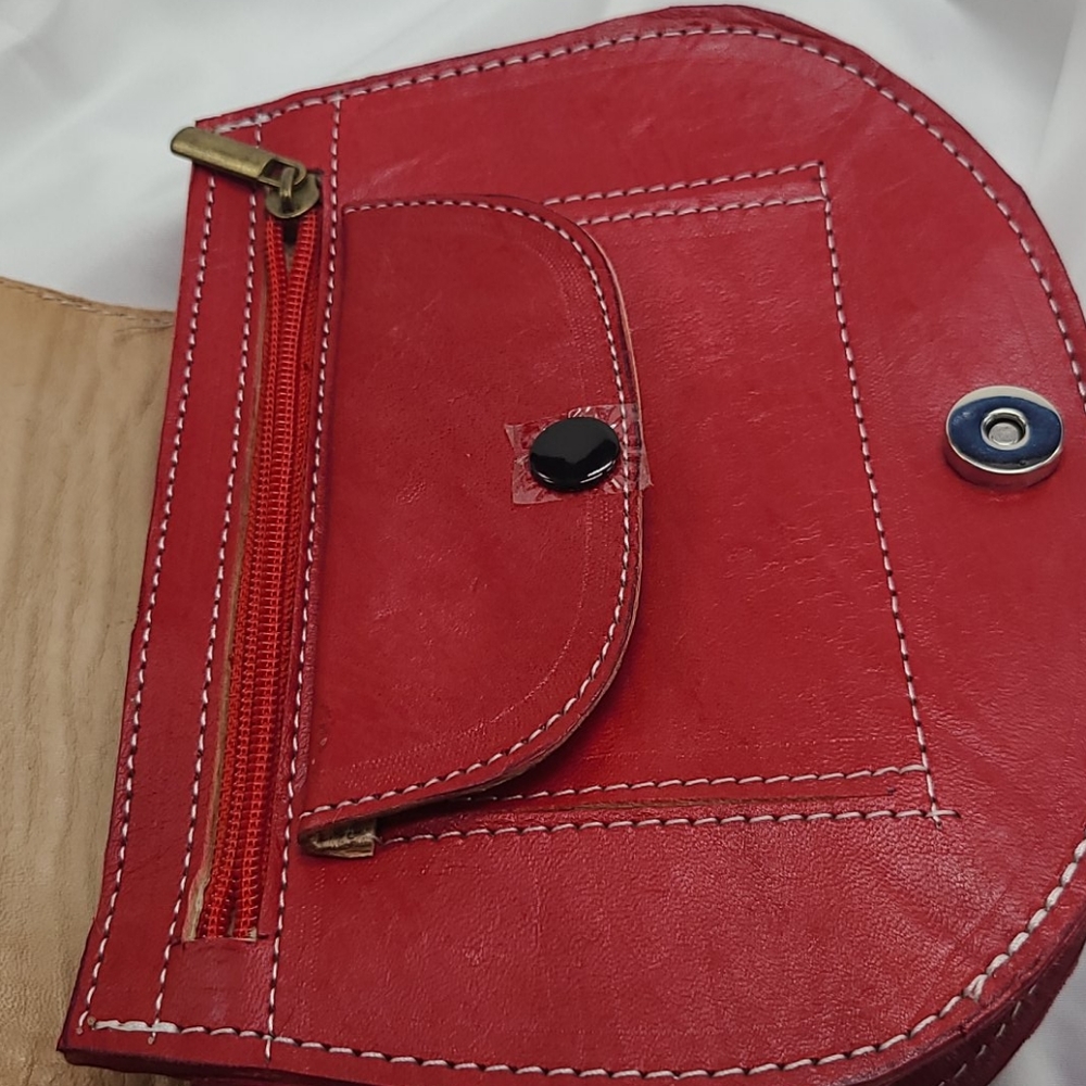 RED real LEATHER Crossbody Purse Shoulder Bag - Picture 11 of 16